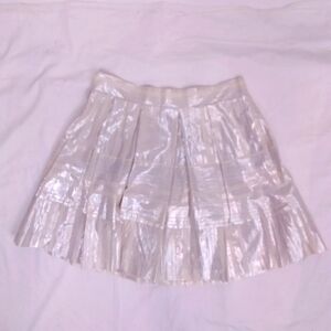 Y2k Vintage White Box Pleated Striped  A-line Silver Lurex Mini Skirt